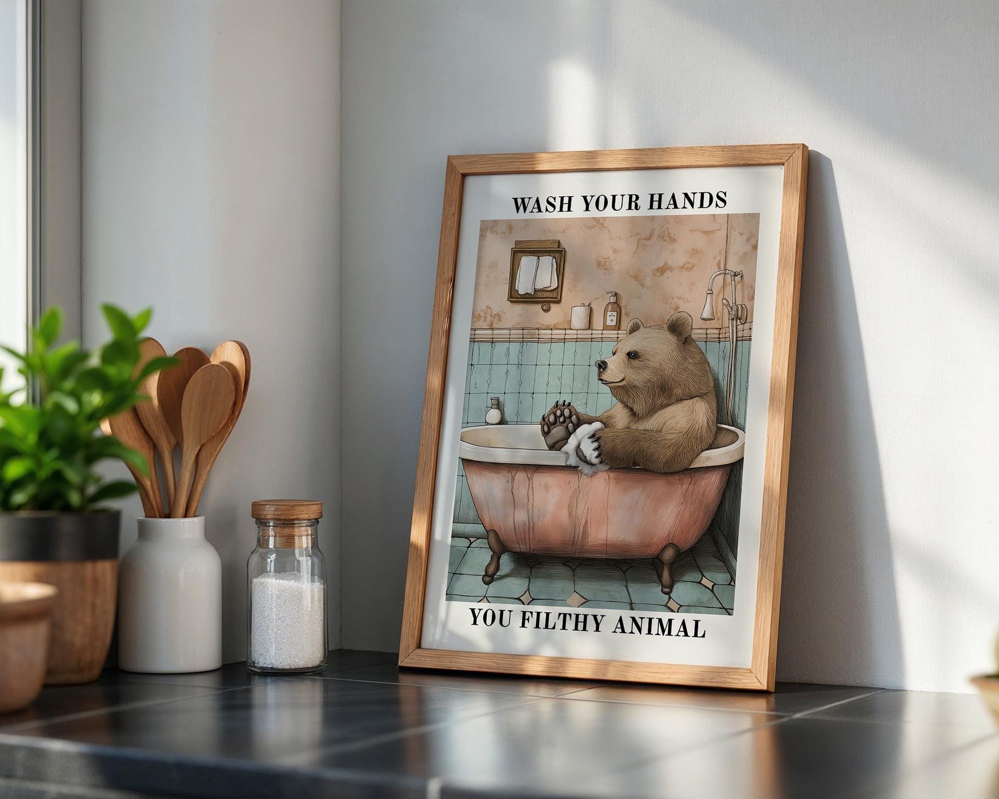 Bathroom Wall Art | Funny Bear Bathroom Decor