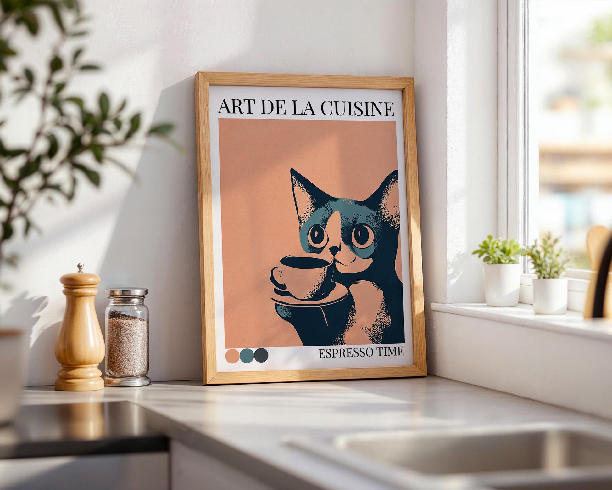 Kitchen Wall Art | Colorful Cat Coffee Poster