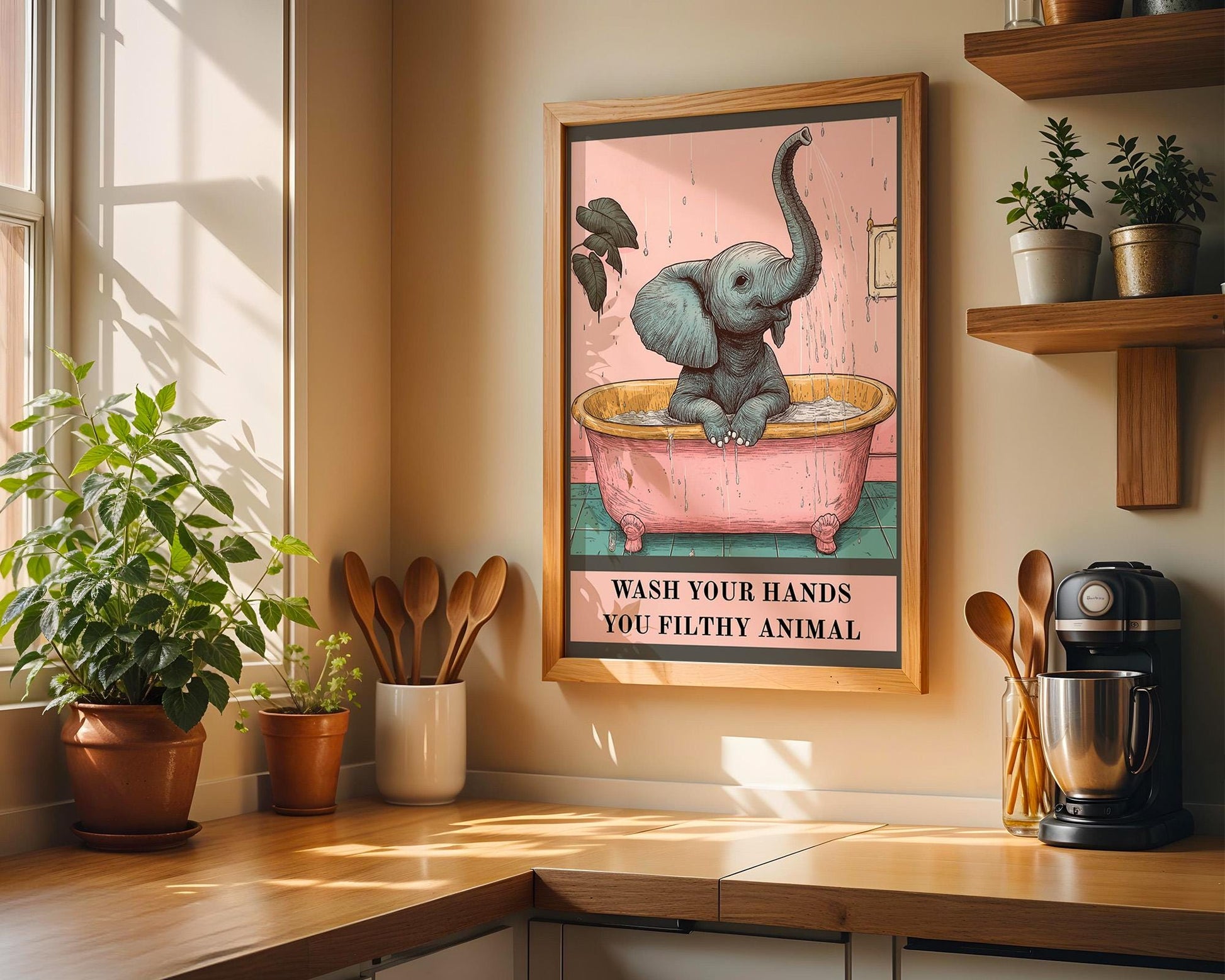 Bathroom Wall Art | Funny Elephant Bathroom Poster