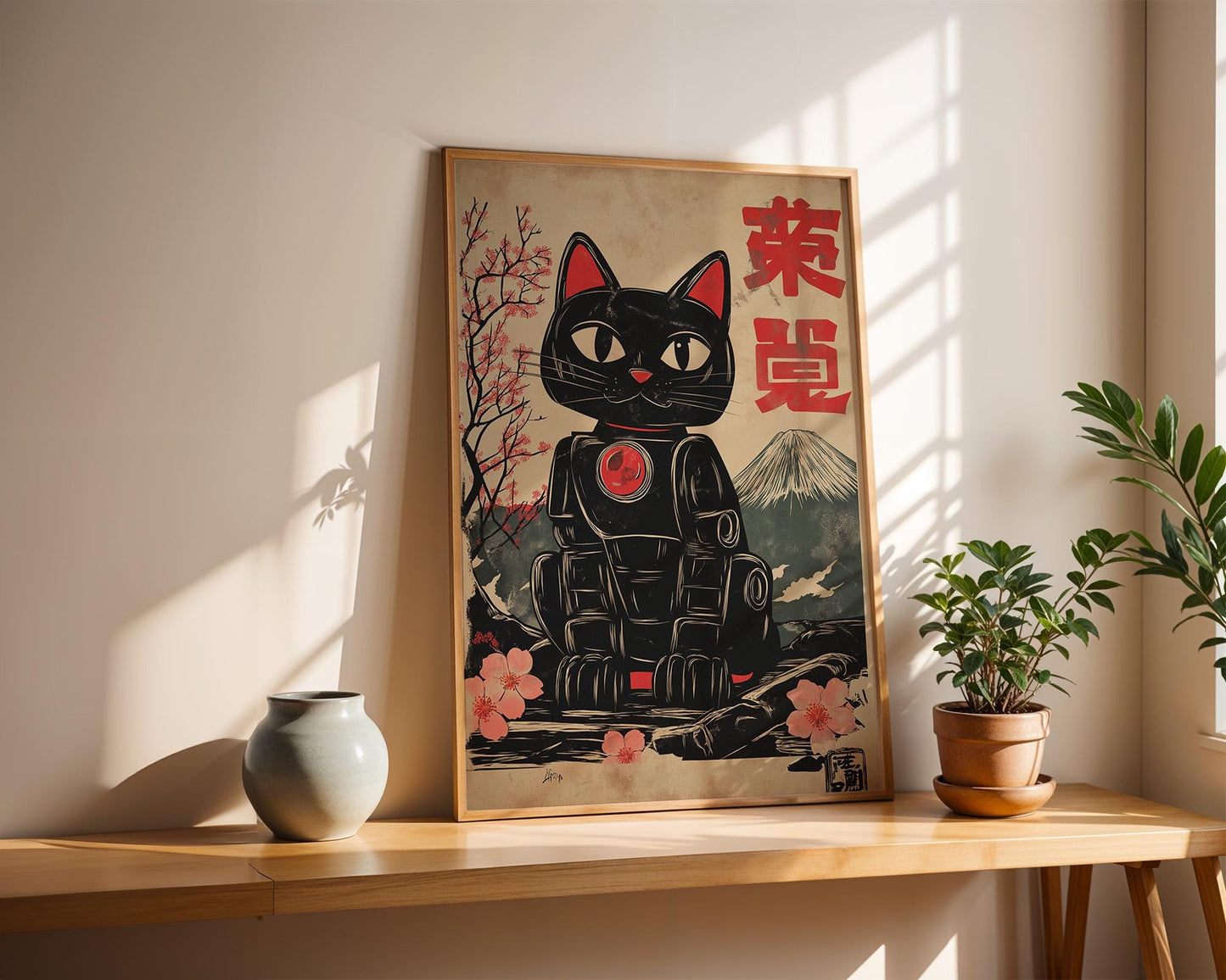 Japanese Wall Art | Japanese Black Cat Art