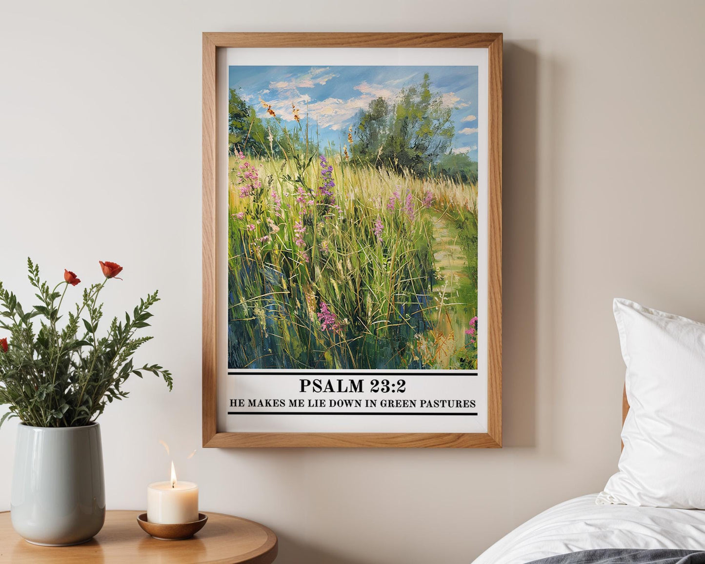 Christian Wall Art | Bible Verse Psalm 23:2 Poster