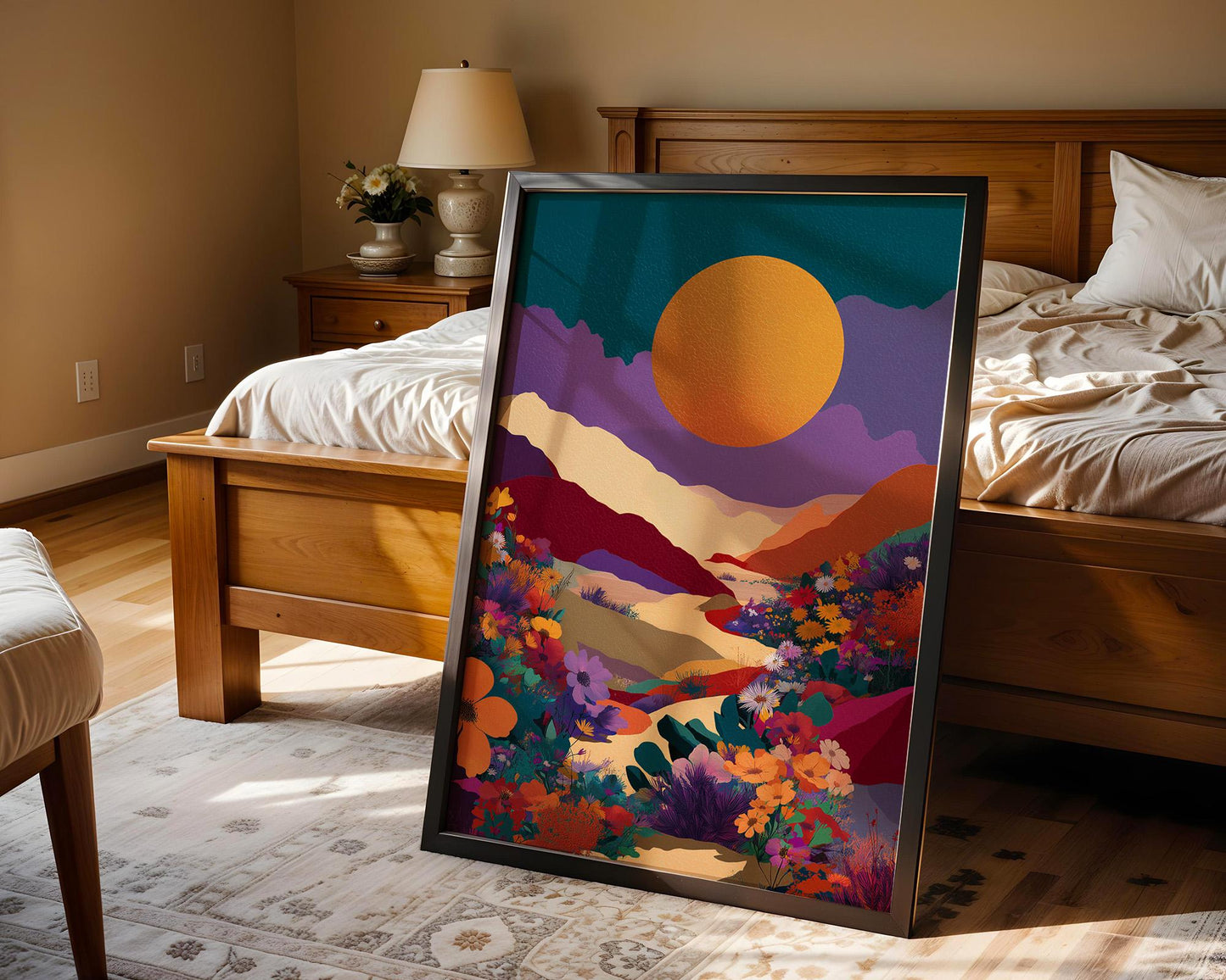 Maximalist Floral Wall Art | Abstract Desert Sunrise Boho Print