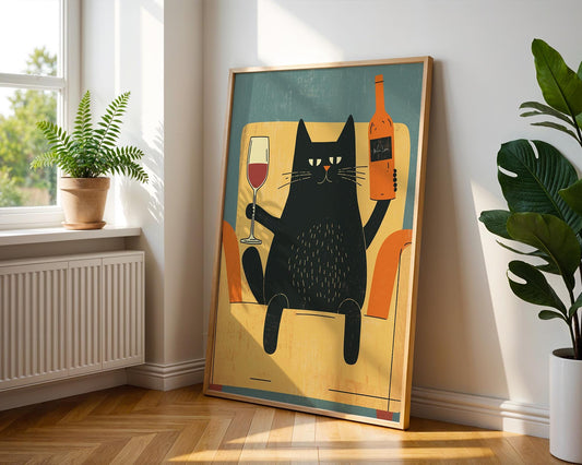 Kitchen Wall Art | Black Cat Wine Art