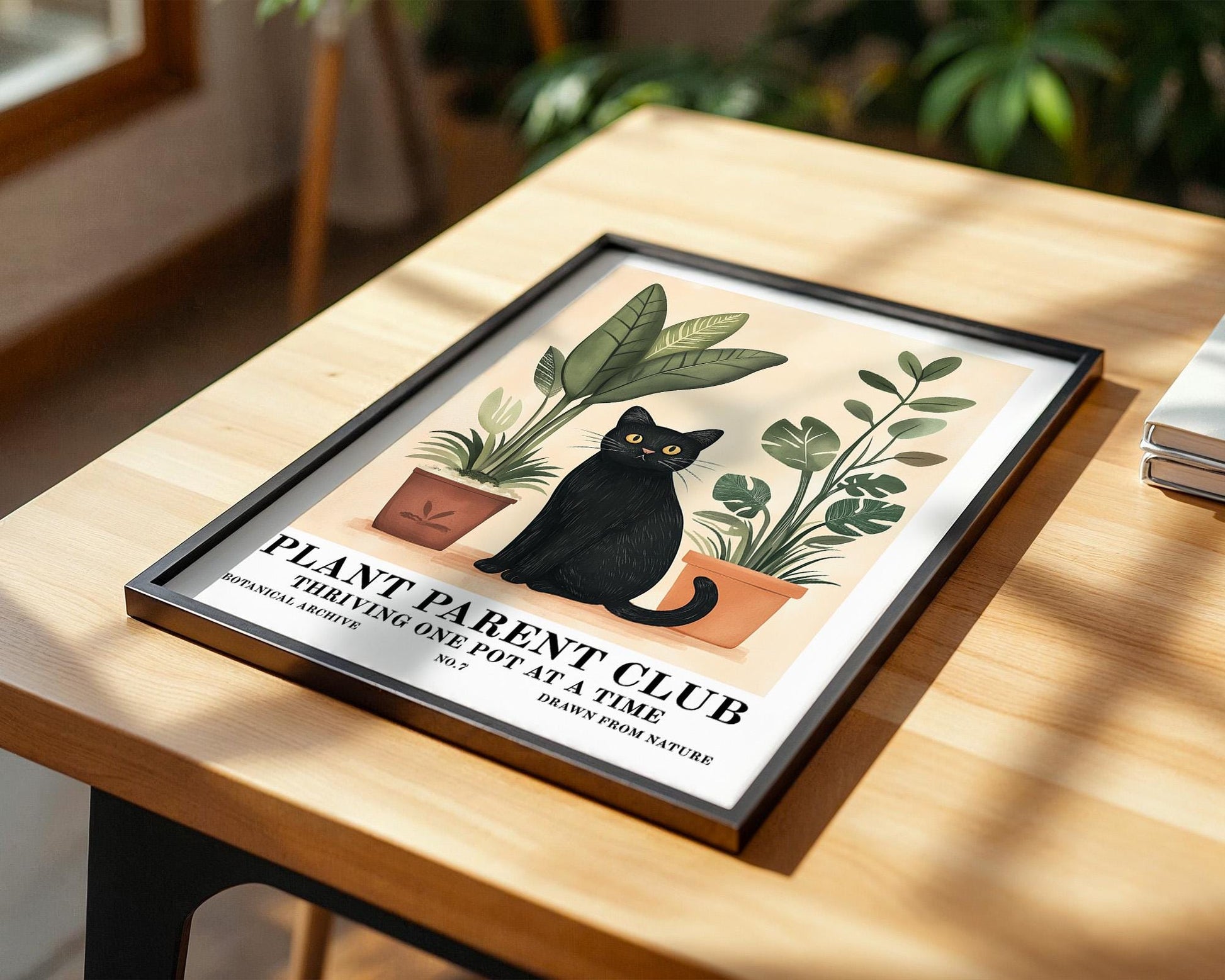 Flower Wall Decor | Black Cat Houseplant Poster