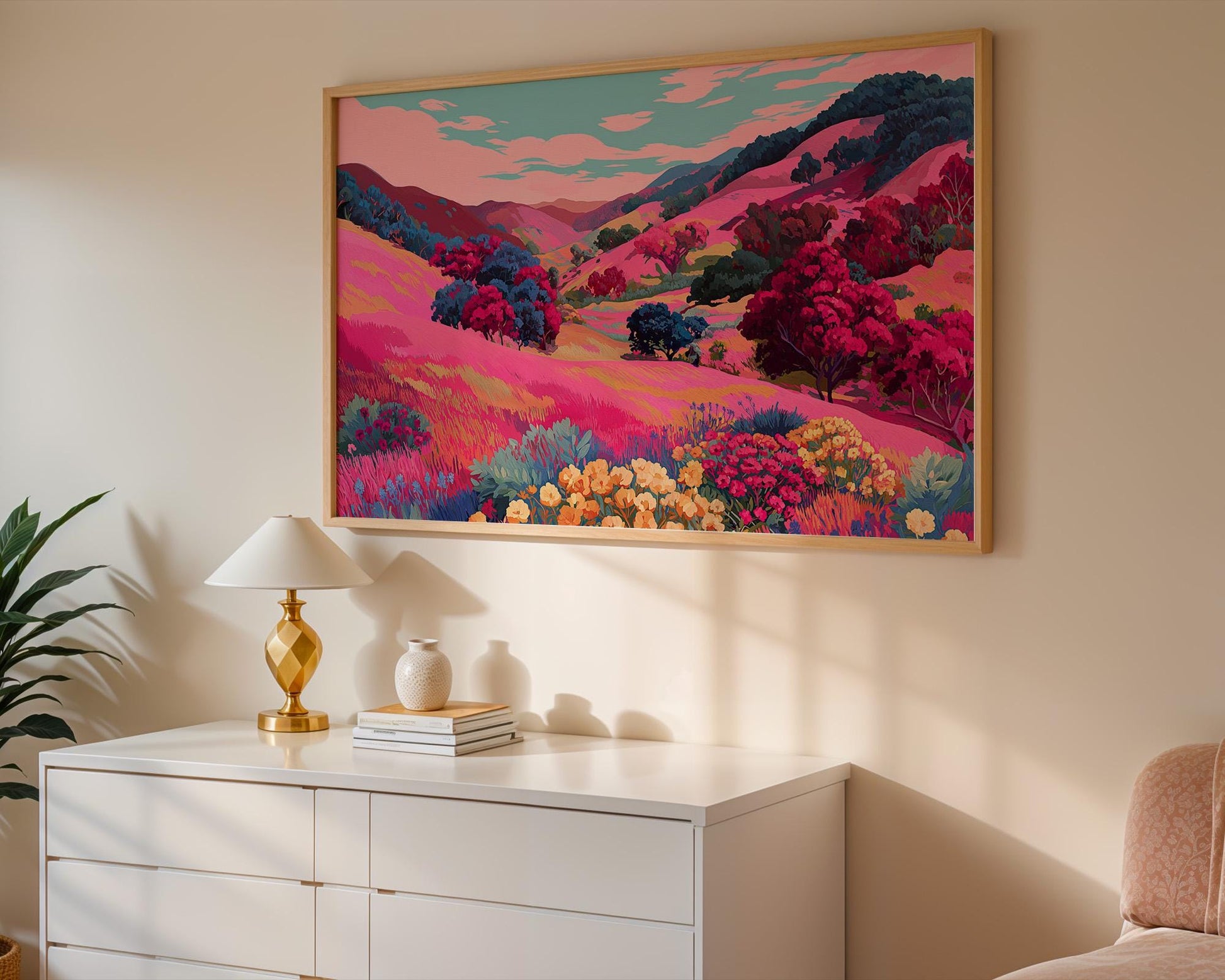 Dopamine Decor | Pink Floral Abstract Boho Botanical Print