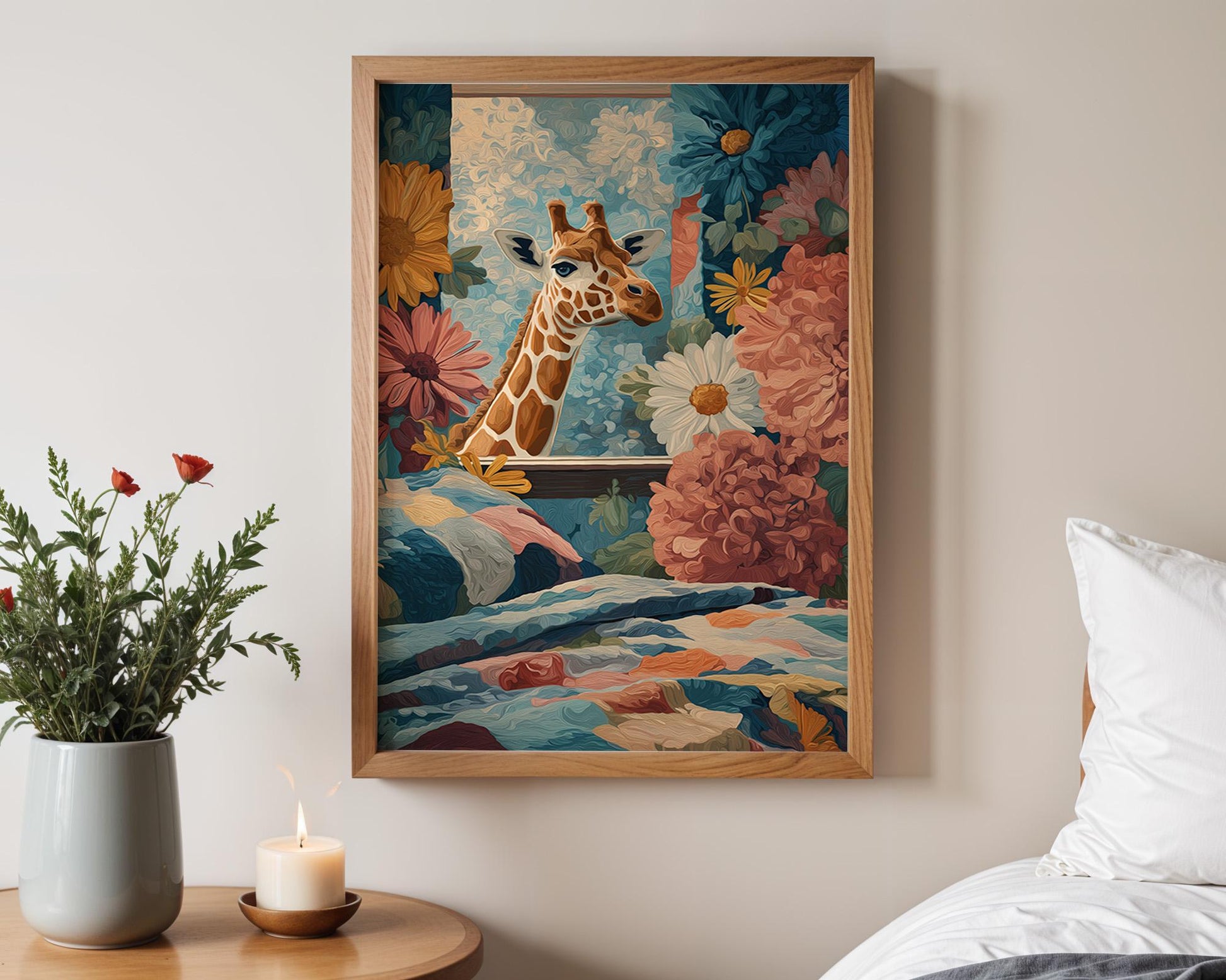 Dopamine Decor | Giraffe Quirky Animal Floral Print