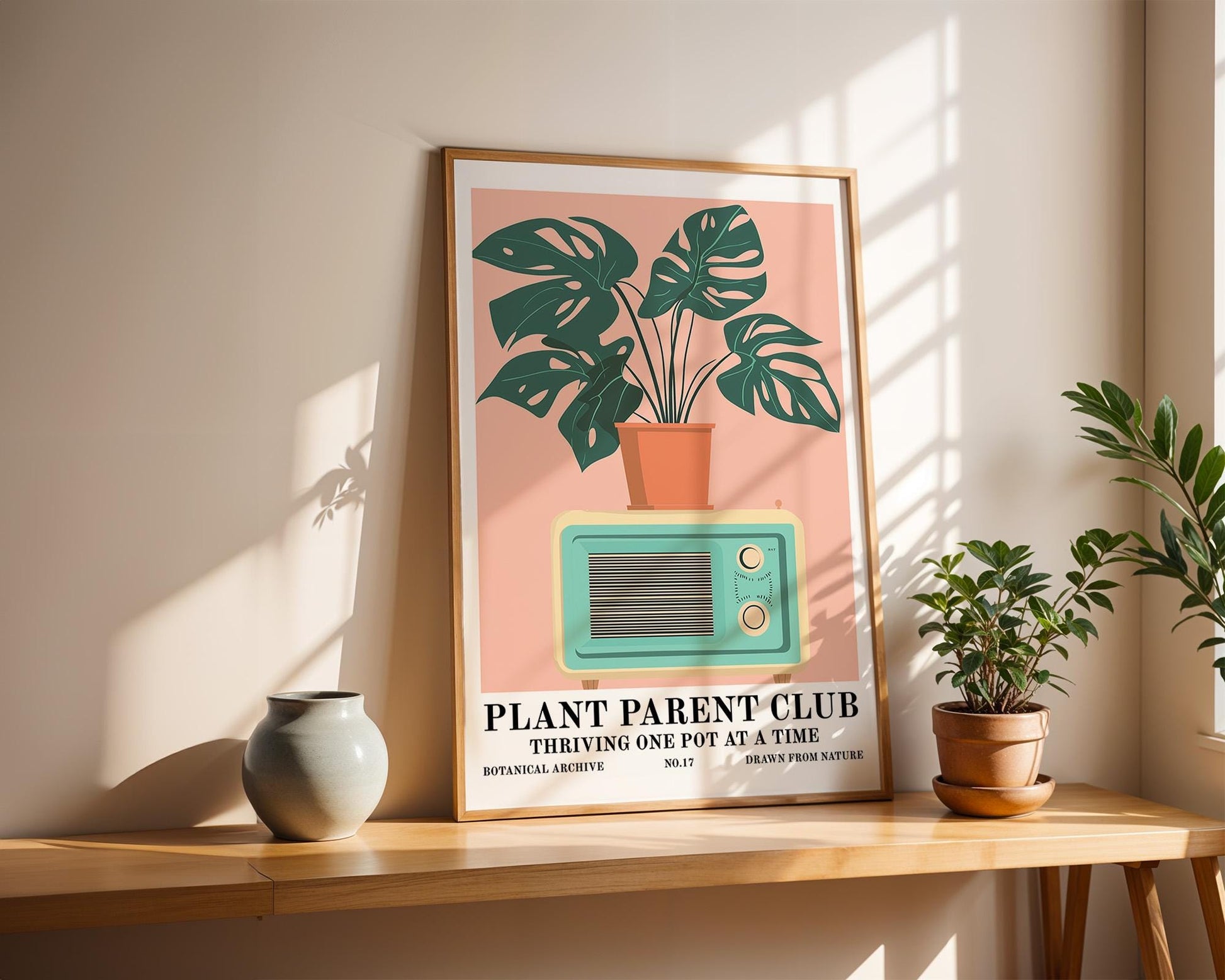 Flower Wall Decor | Retro Radio and Plant Artwork