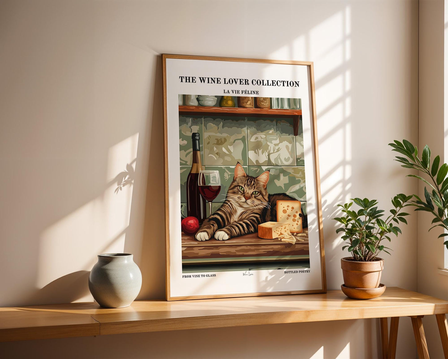 Kitchen Wall Art | Cat, Wine and Cheese Art