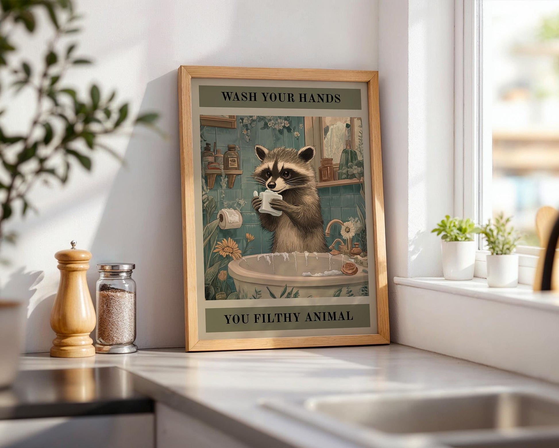 Bathroom Wall Art | Funny Raccoon Bathroom Decor