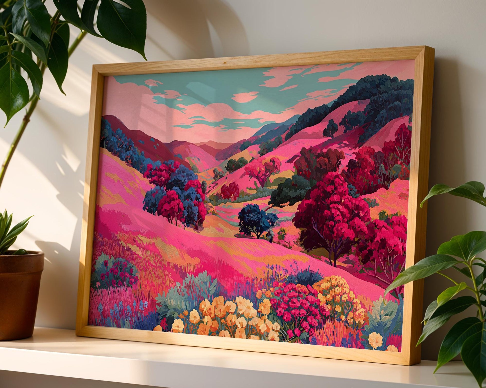 Dopamine Decor | Pink Floral Abstract Boho Botanical Print