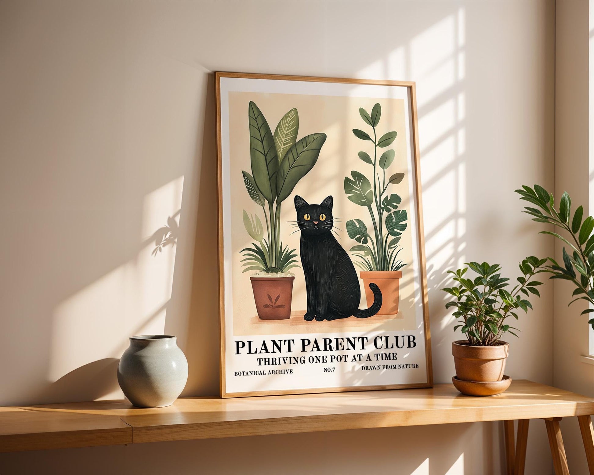 Flower Wall Decor | Black Cat Houseplant Poster
