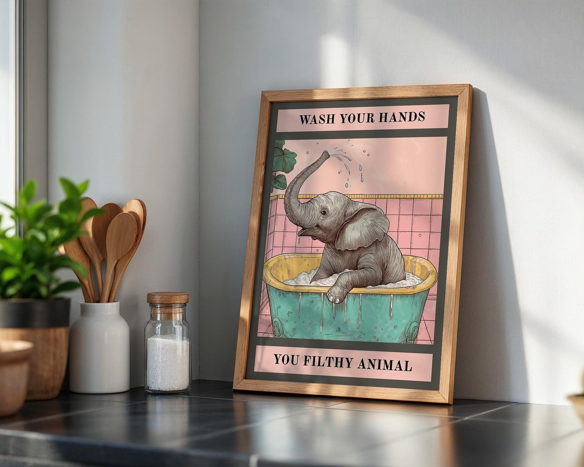 Bathroom Wall Art | Funny Elephant Bathroom Poster
