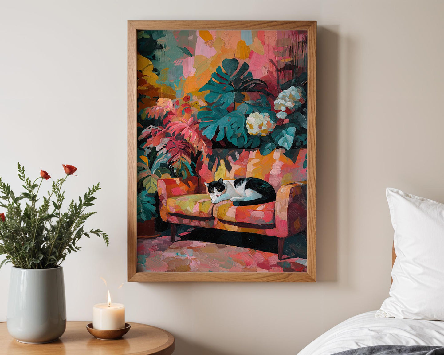 Maximalist 1970s Decor | Abstract Cat Wall Art