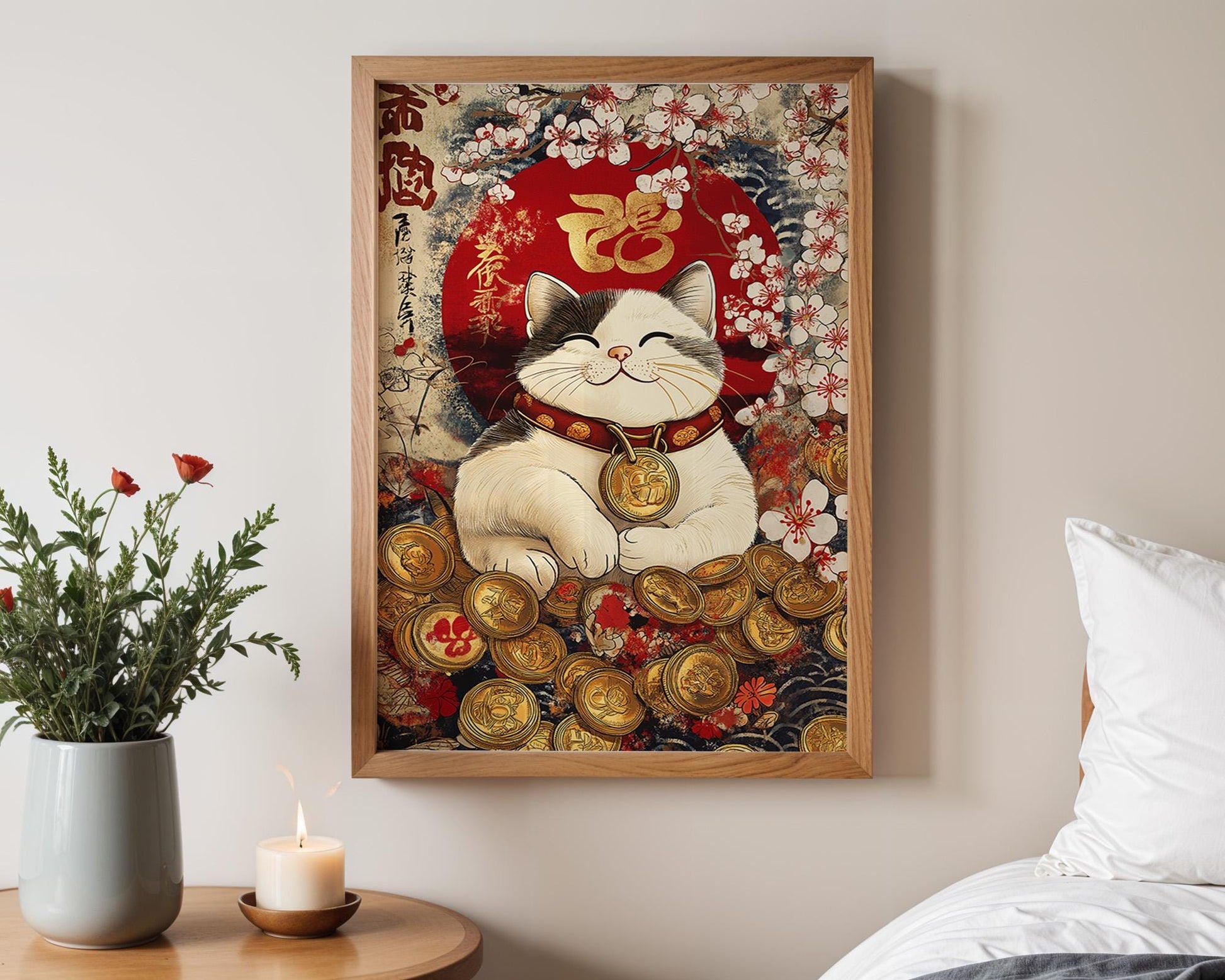 Japanese Wall Art | Lucky Cat Maneki Neko Wall Decor