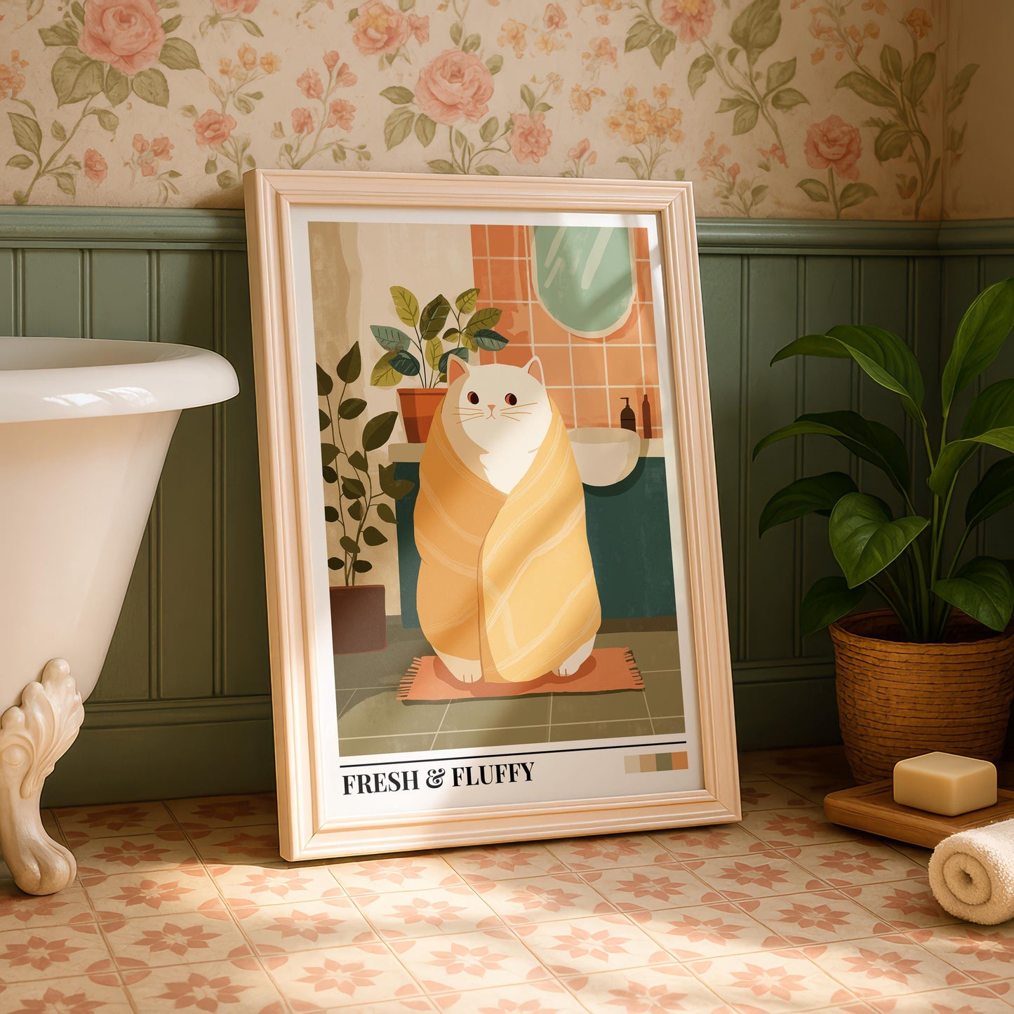 Bathroom Wall Art | Colorful Cat Bathroom Art Print