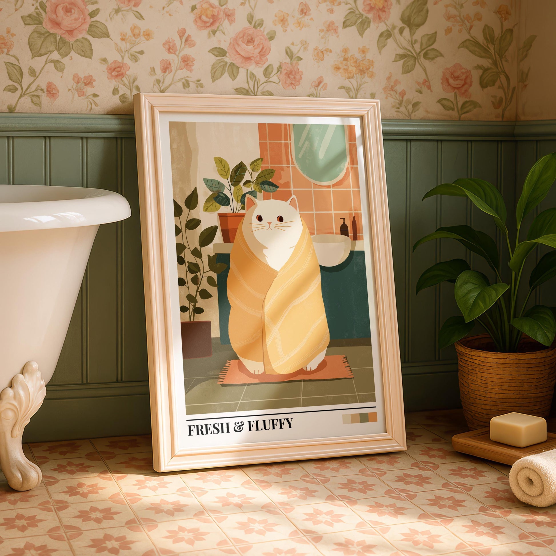 Bathroom Wall Art | Colorful Cat Bathroom Art Print