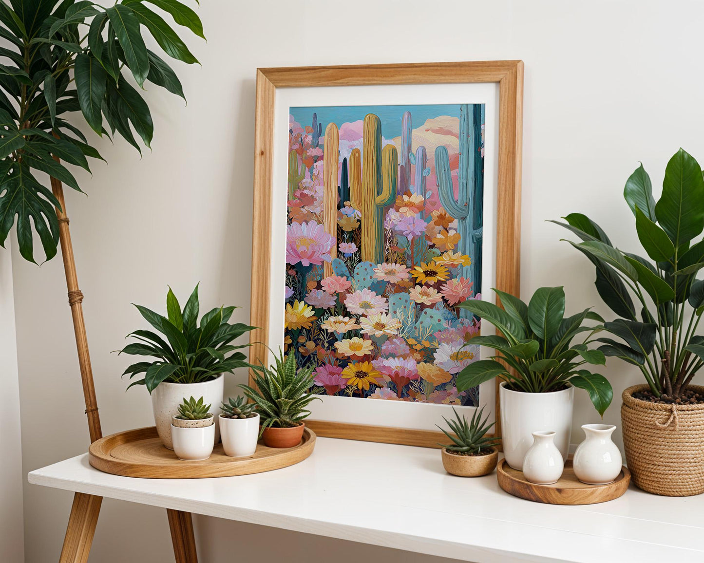 Maximalist Floral Wall Art | Vibrant Cactus Print Abstract Boho Decor