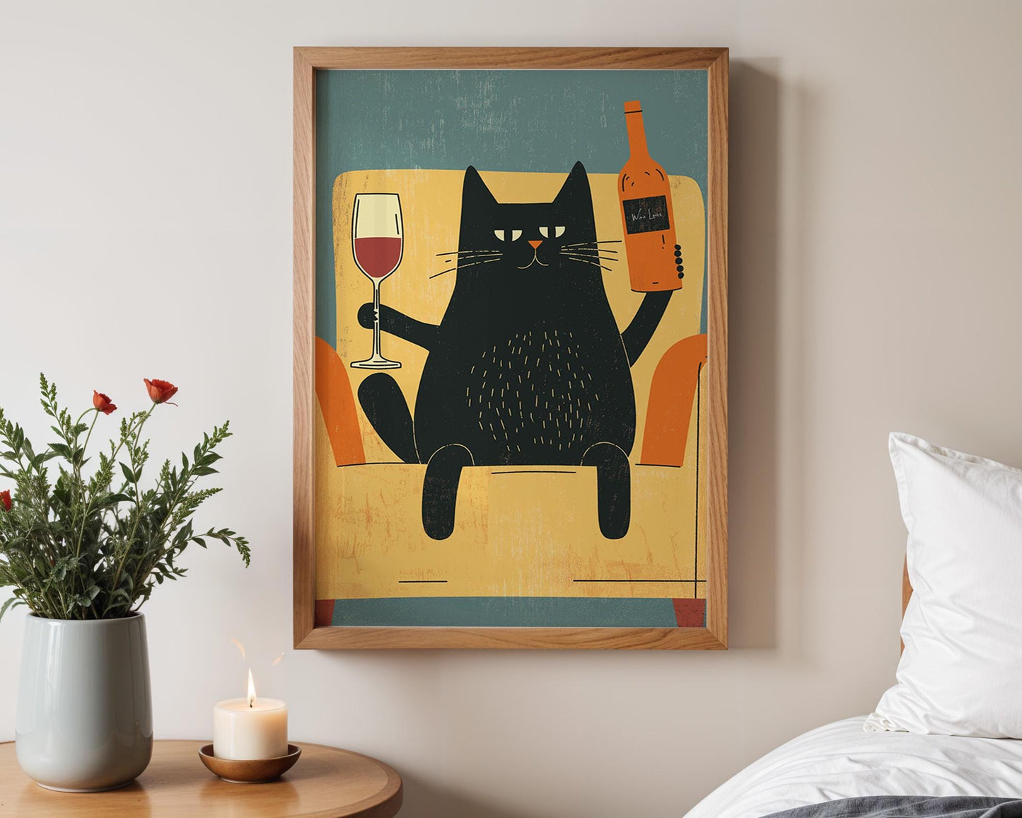 Kitchen Wall Art | Black Cat Wine Art