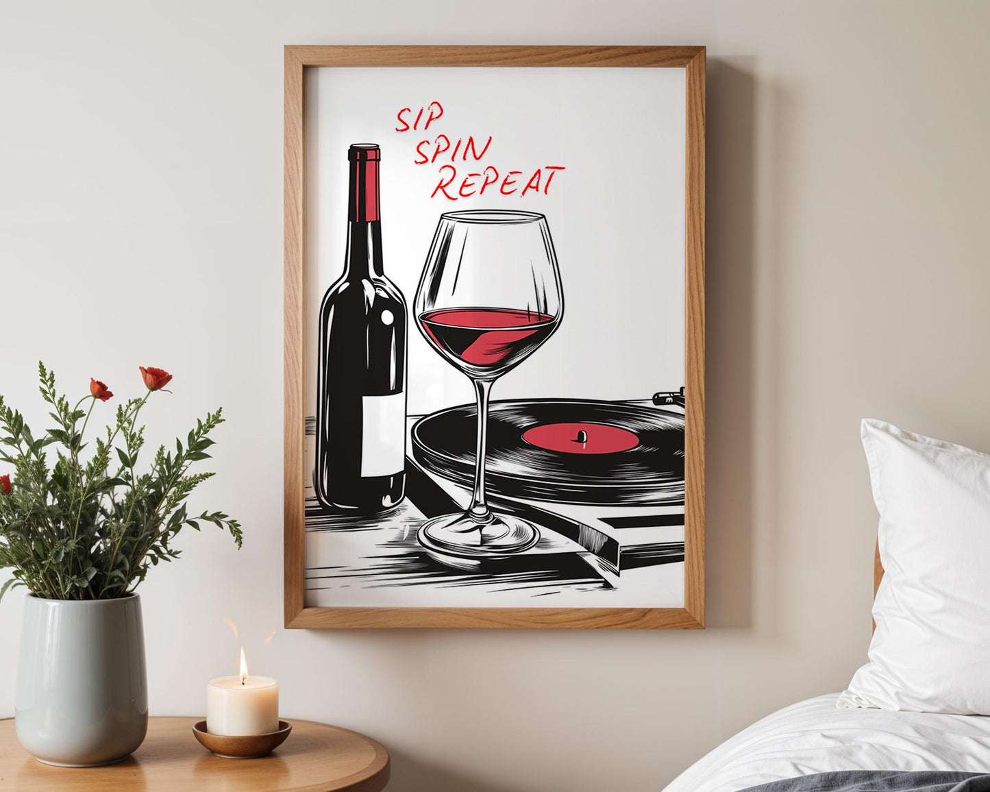 Kitchen Wall Art | Wine and Vinyl Decor Print