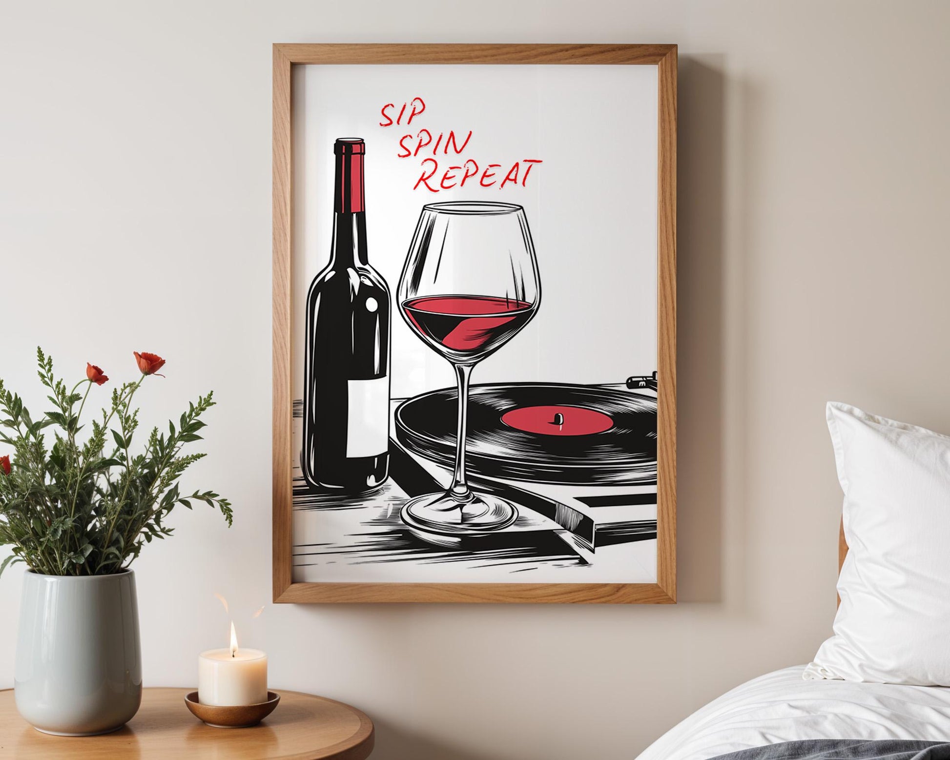 Kitchen Wall Art | Wine and Vinyl Decor Print