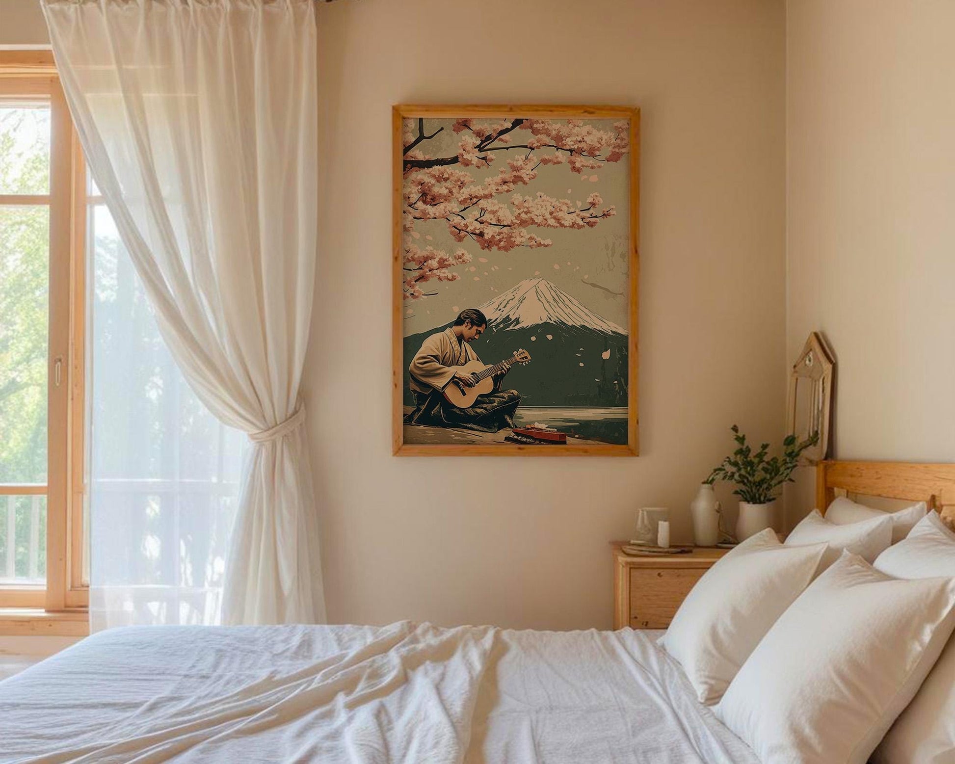 Japanese Wall Art Print | Cherry Blossom Art & Mount Fuji Poster