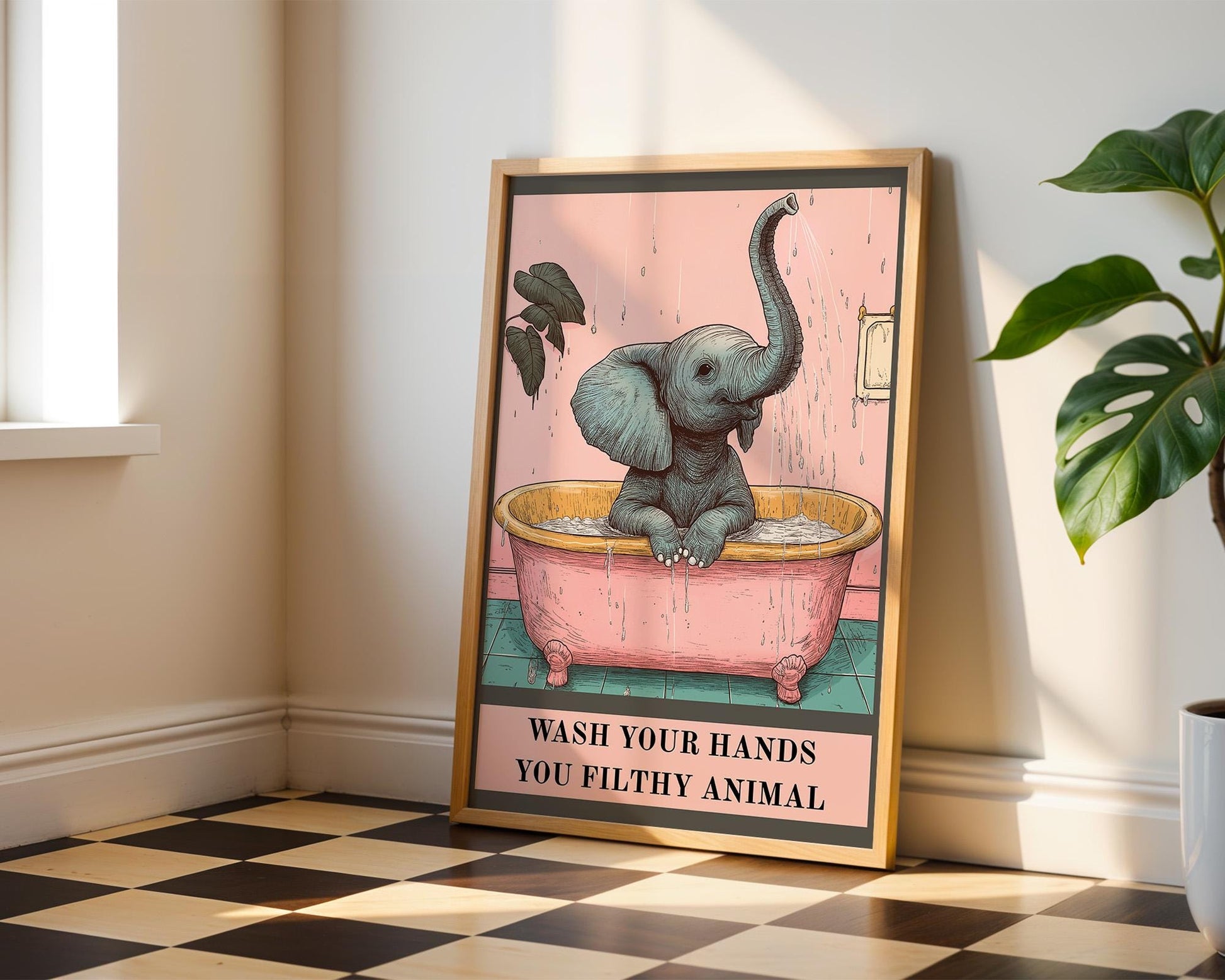 Bathroom Wall Art | Funny Elephant Bathroom Poster