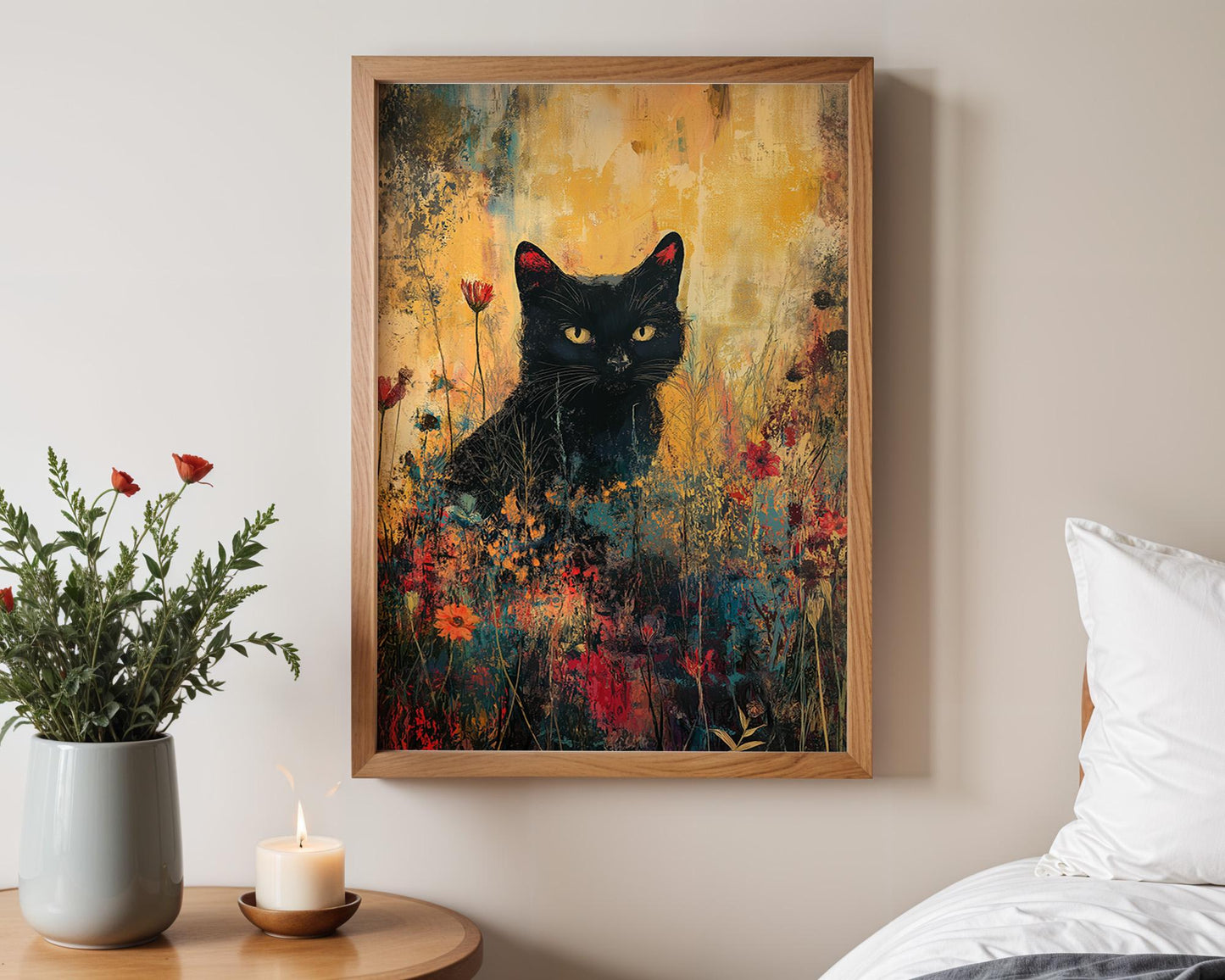 Gallery Wall Art | Abstract Floral Cat Poster