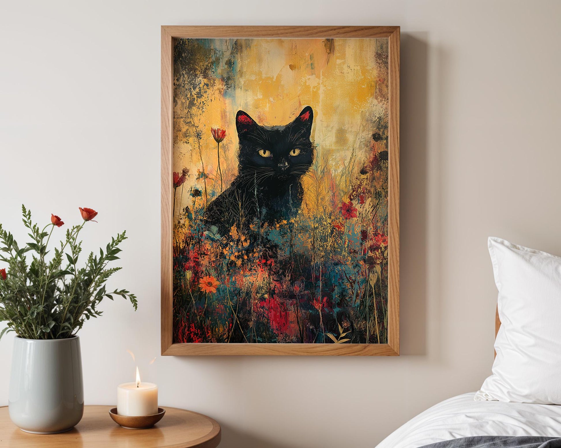 Gallery Wall Art | Abstract Floral Cat Poster