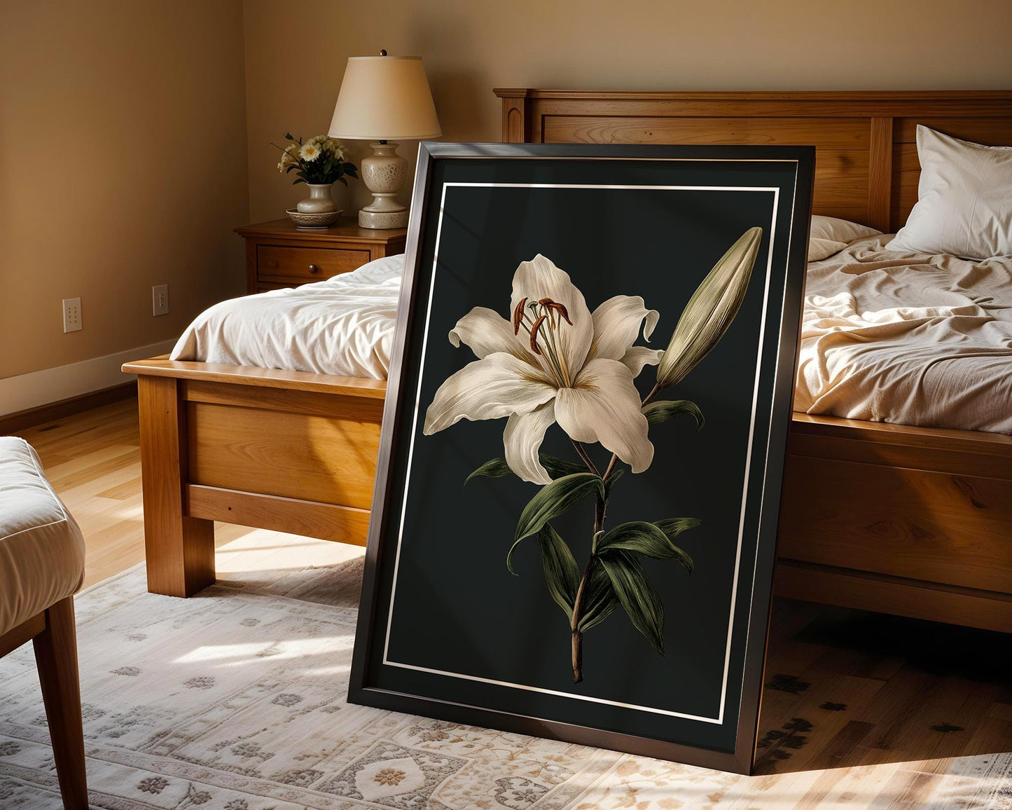Flower Wall Decor | White Lily Retro Floral Poster