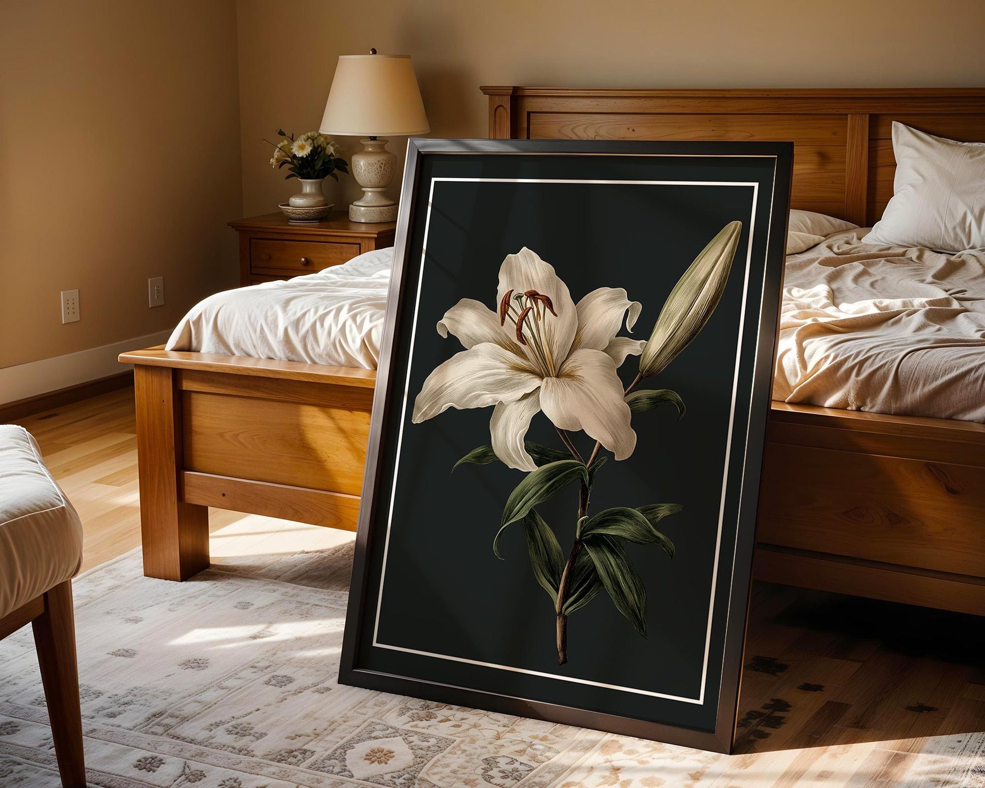 Flower Wall Decor | White Lily Retro Floral Poster