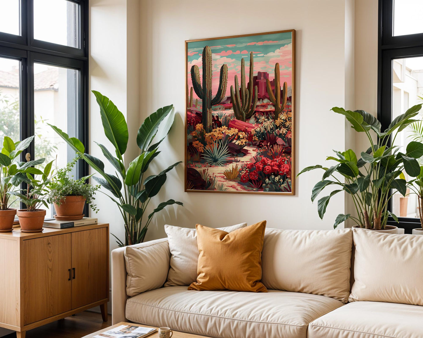 Maximalist Floral Wall Art | Vibrant Desert Cactus Print