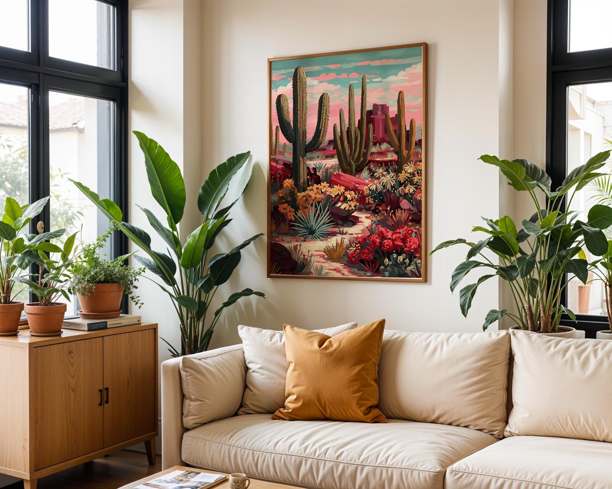 Maximalist Floral Wall Art | Vibrant Desert Cactus Print