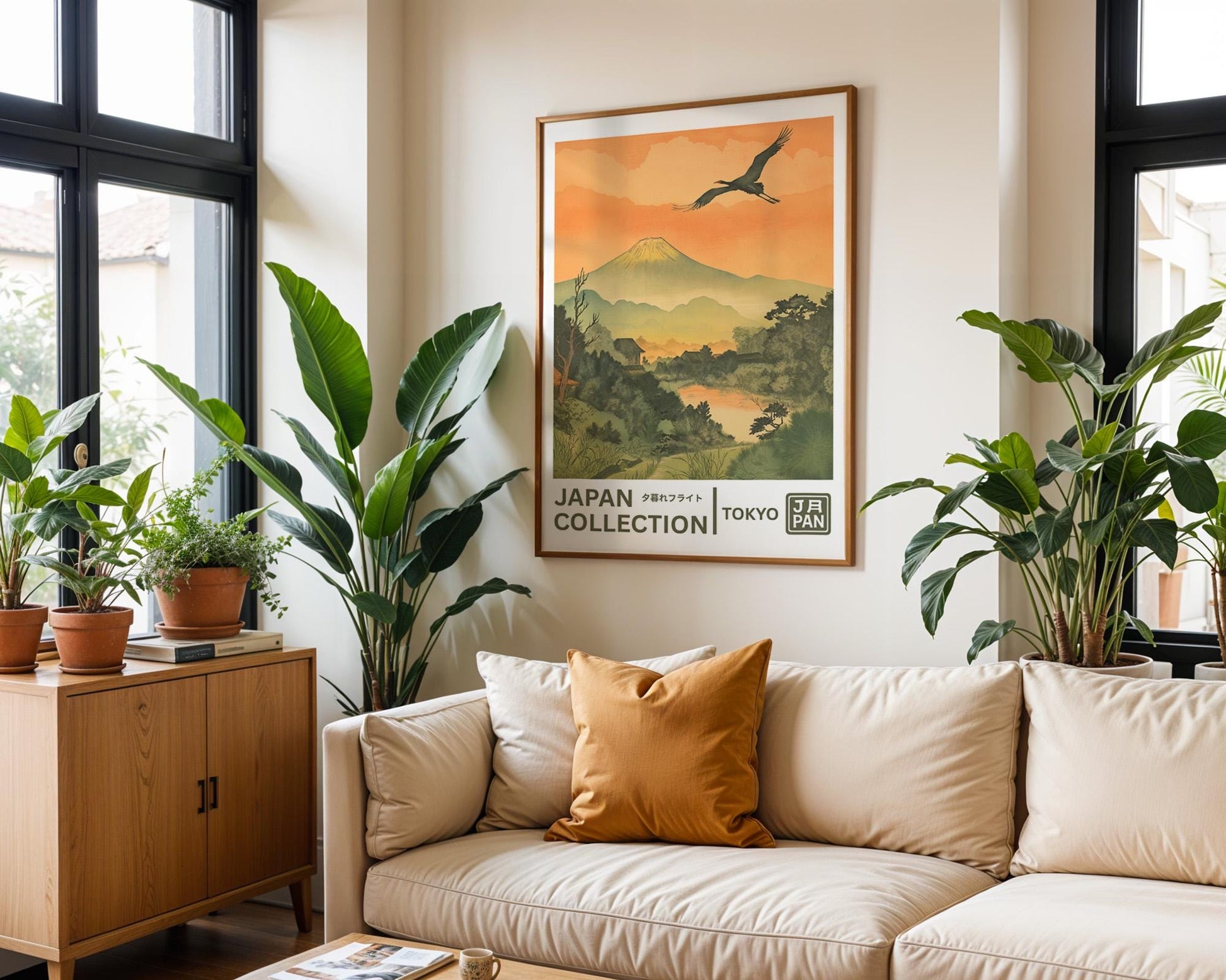 Japanese Wall Art | Ukiyo-e Crane & Mt. Fuji Artwork