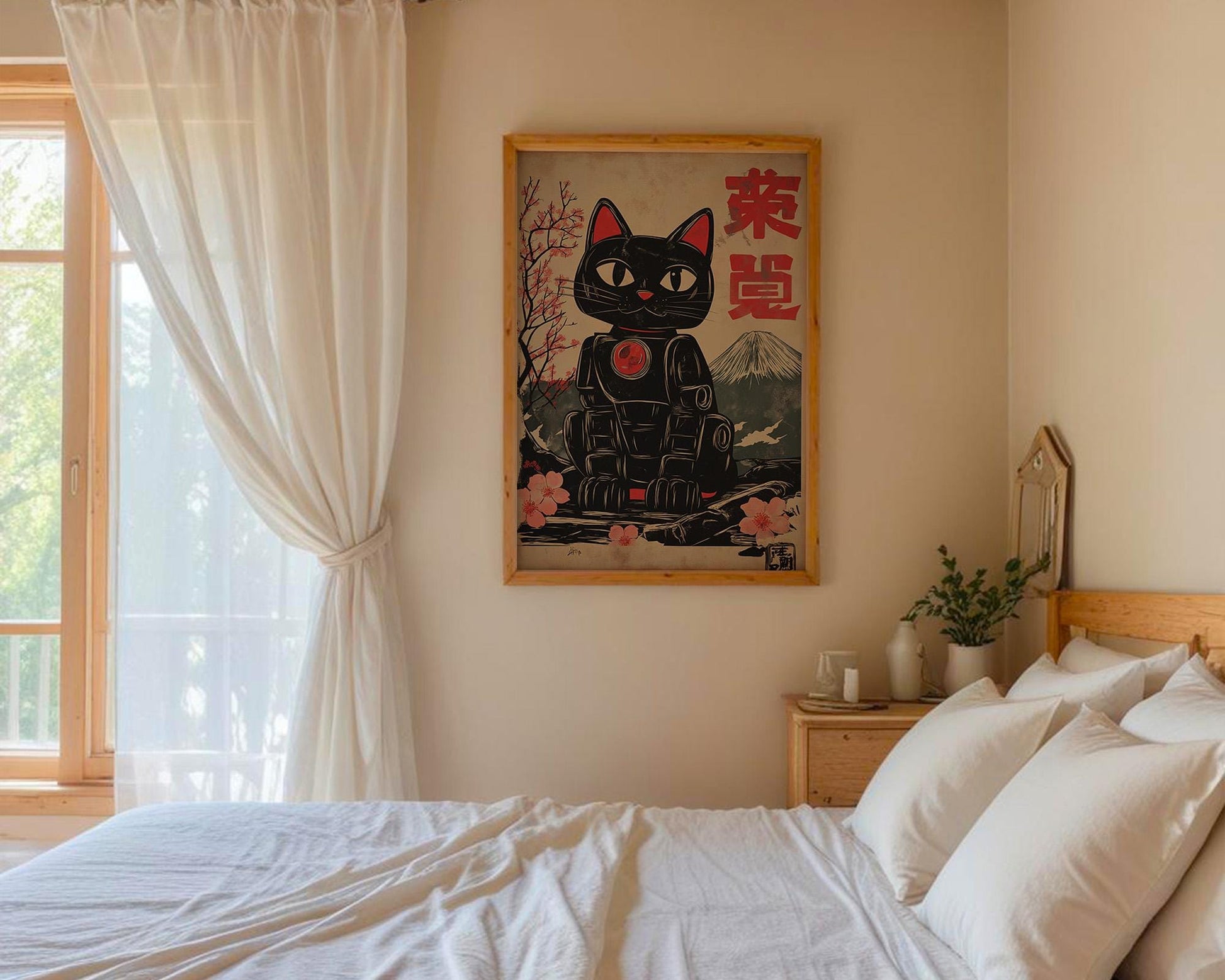 Japanese Wall Art | Japanese Black Cat Art