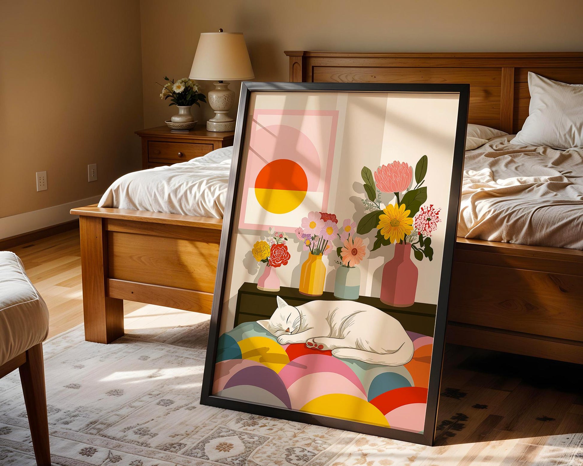 Abstract Cat Art | Retro Botanical Animal Maximalist Decor