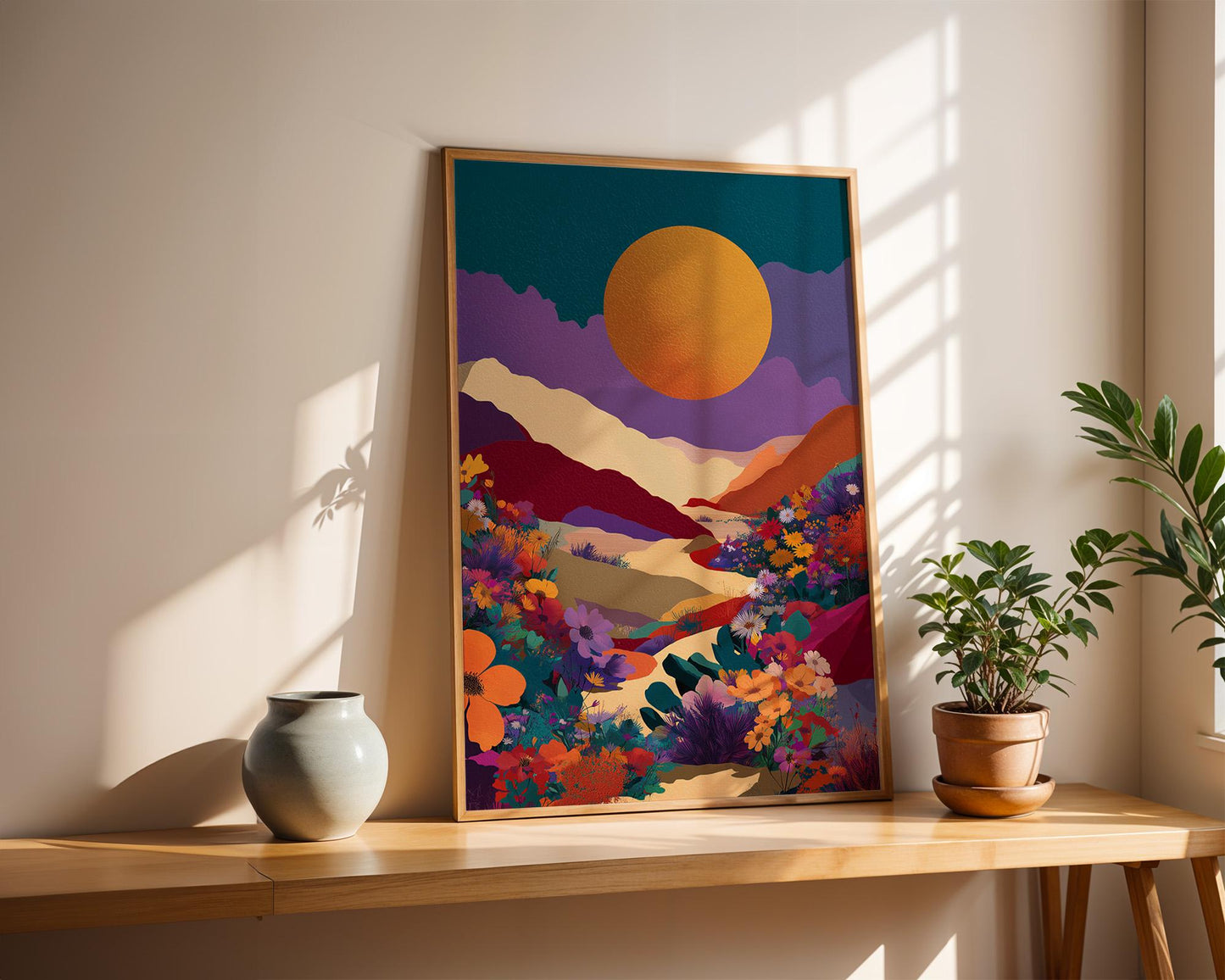 Maximalist Floral Wall Art | Abstract Desert Sunrise Boho Print