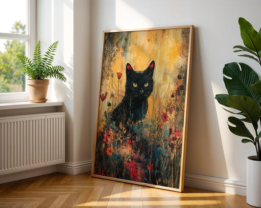 Gallery Wall Art | Abstract Floral Cat Poster
