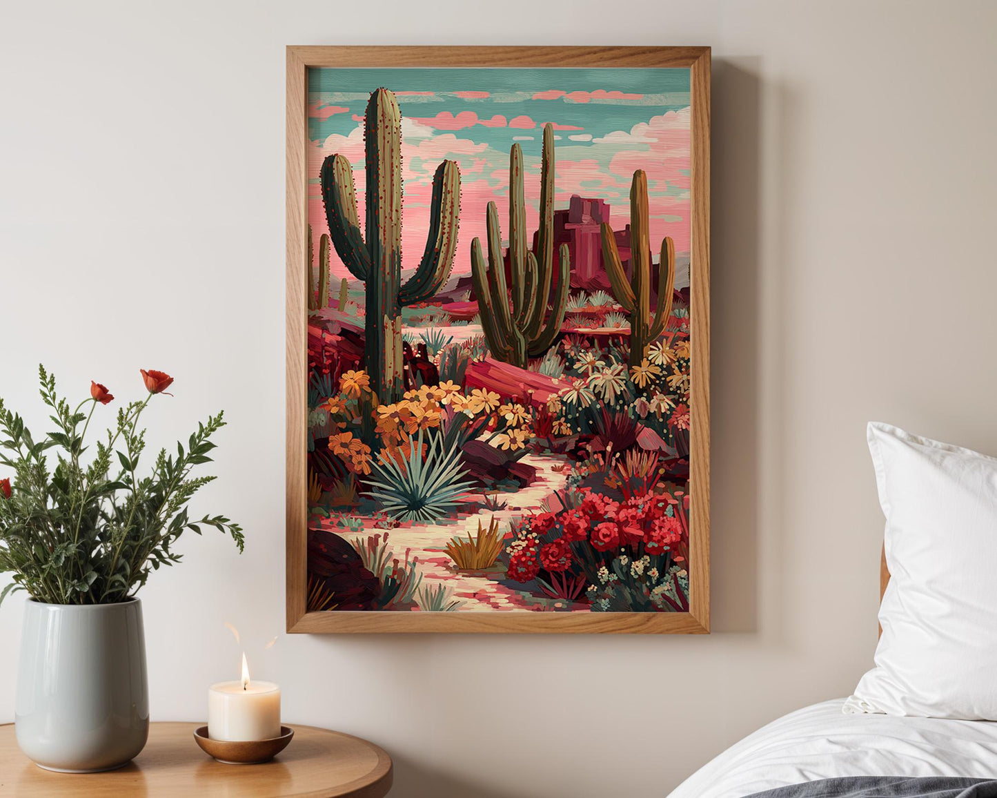 Maximalist Floral Wall Art | Vibrant Desert Cactus Print