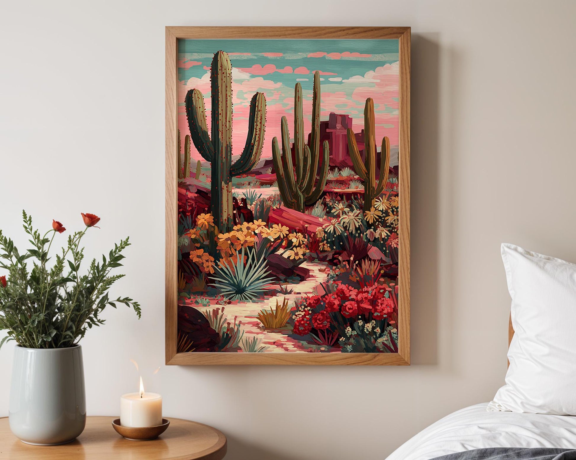 Maximalist Floral Wall Art | Vibrant Desert Cactus Print