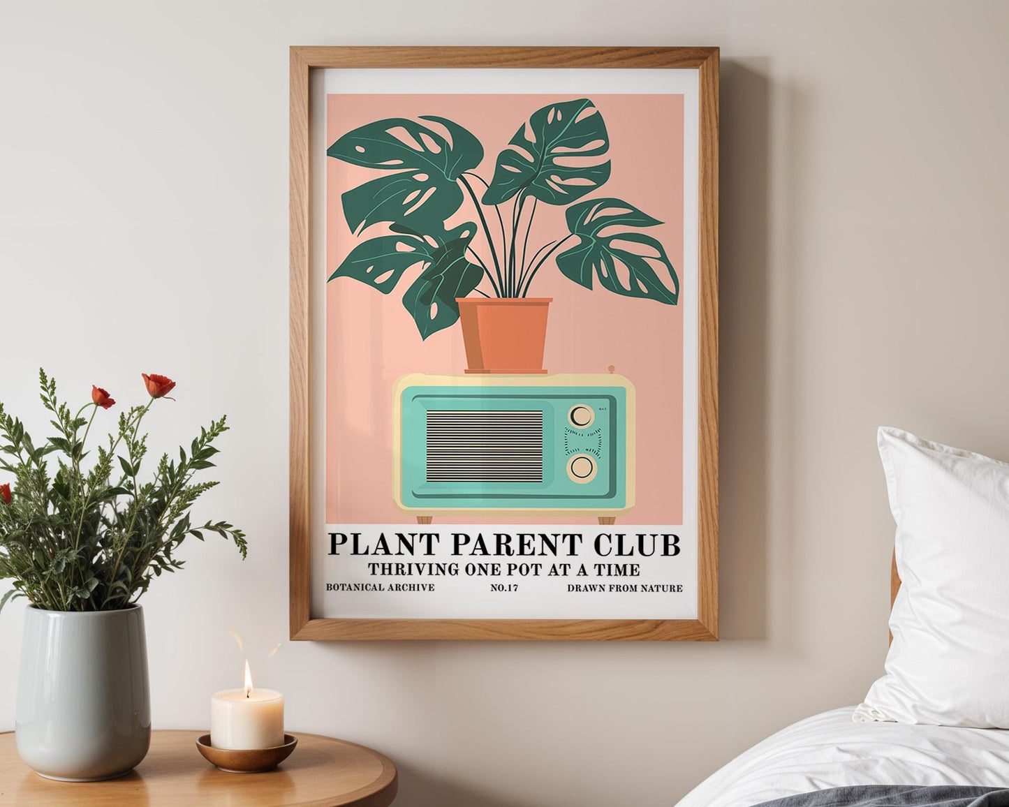 Flower Wall Decor | Retro Radio and Plant Artwork