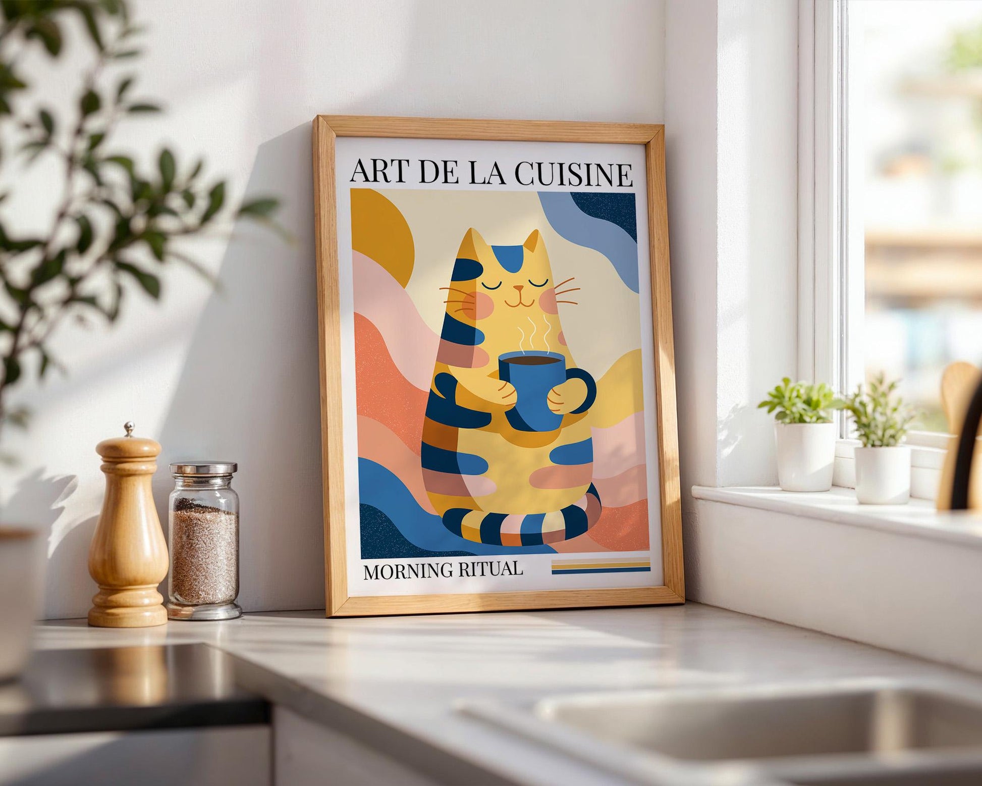 Kitchen Wall Art | Playful Cat Coffee Poster Decor