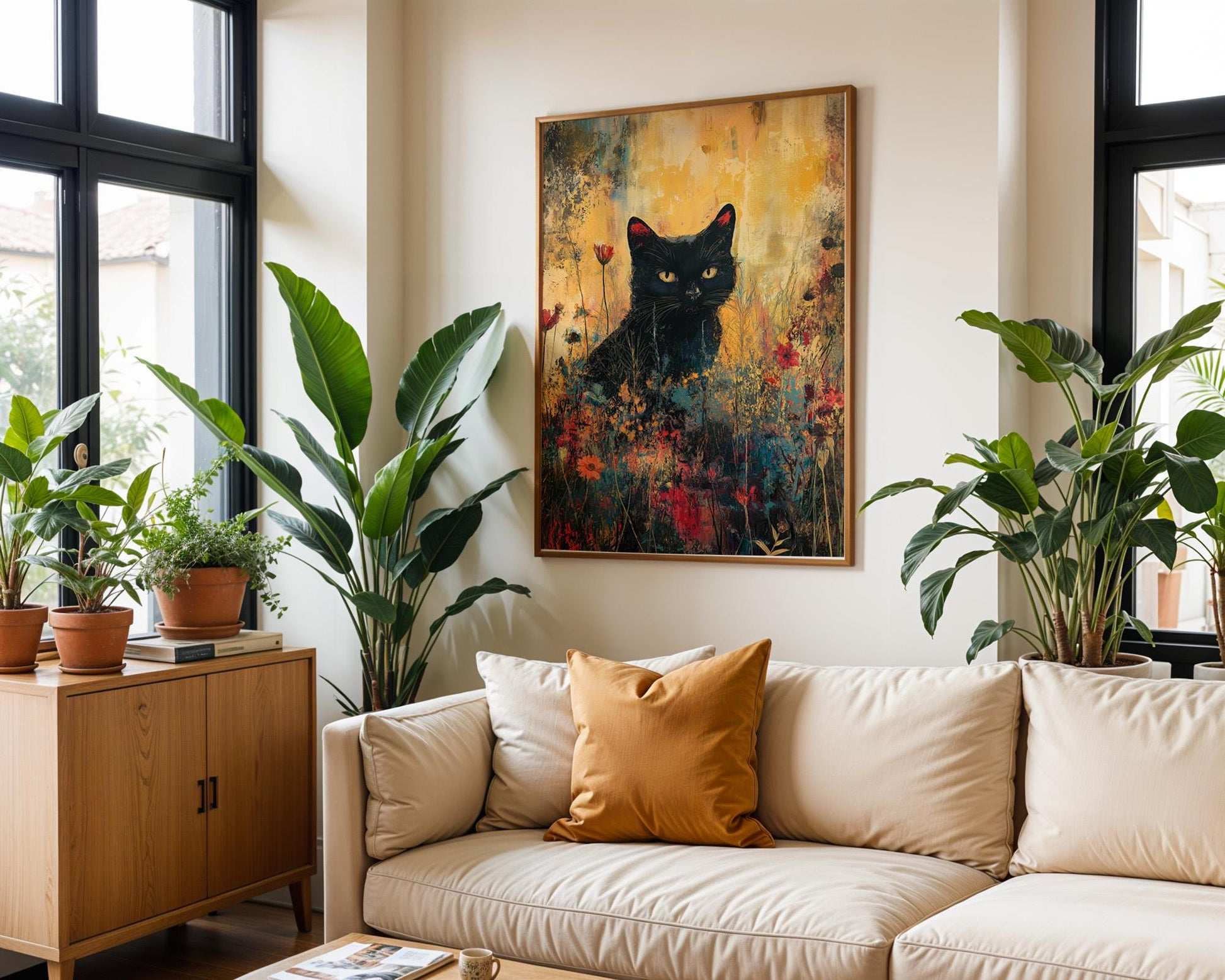 Gallery Wall Art | Abstract Floral Cat Poster