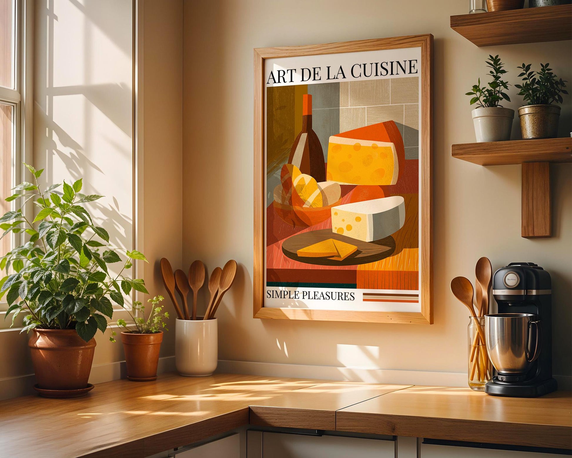 Kitchen Wall Art | Cheese and Wine Art Poster