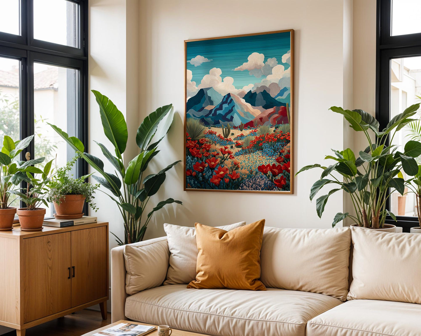 Maximalist Floral Wall Art | Bold Abstract Mountain Landscape Print