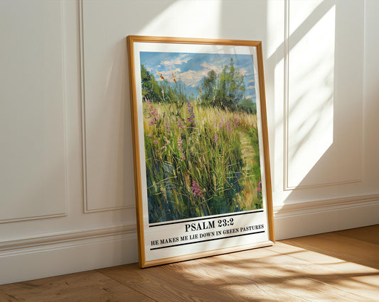 Christian Wall Art | Bible Verse Psalm 23:2 Poster