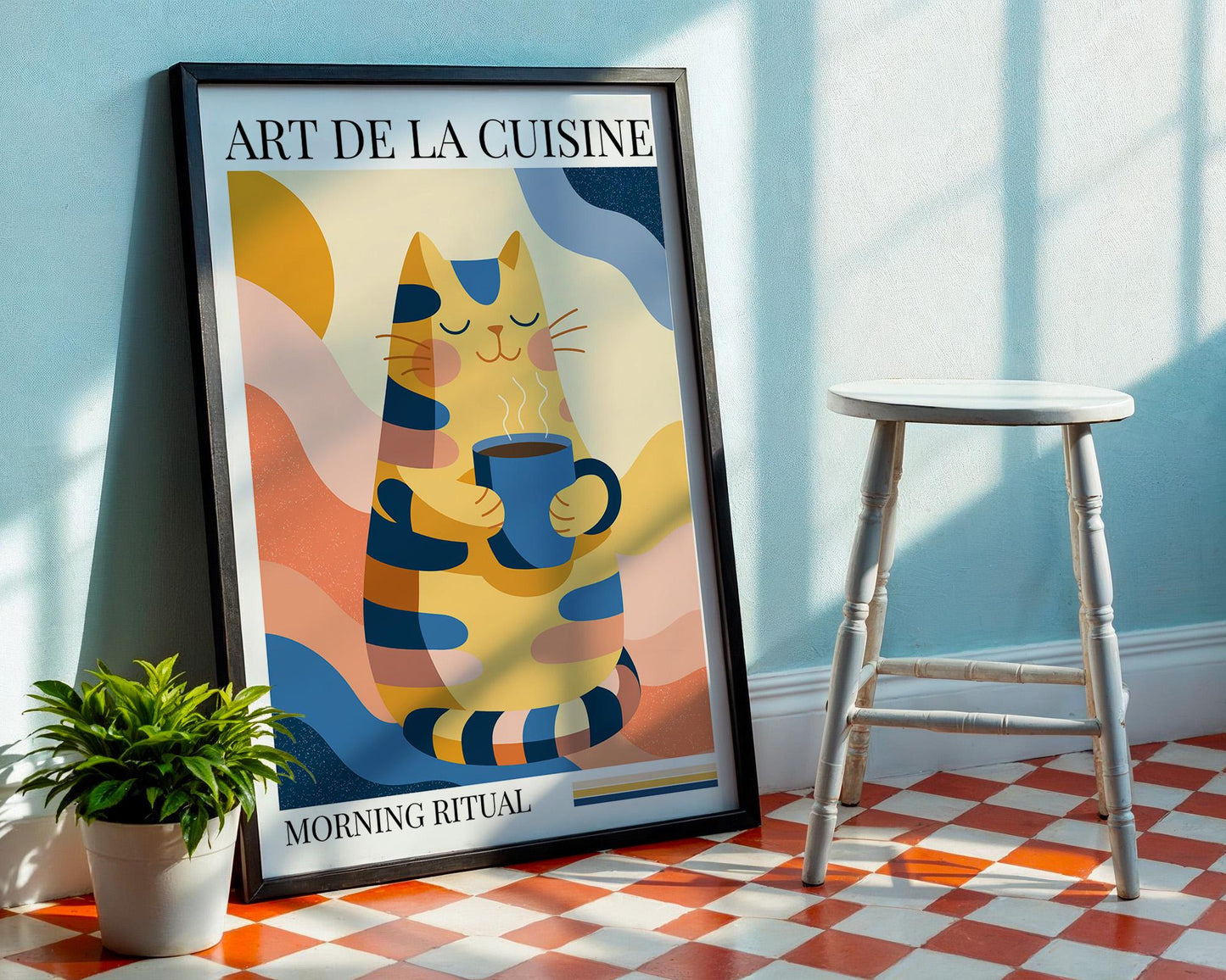 Kitchen Wall Art | Playful Cat Coffee Poster Decor