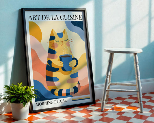 Kitchen Wall Art | Playful Cat Coffee Poster Decor