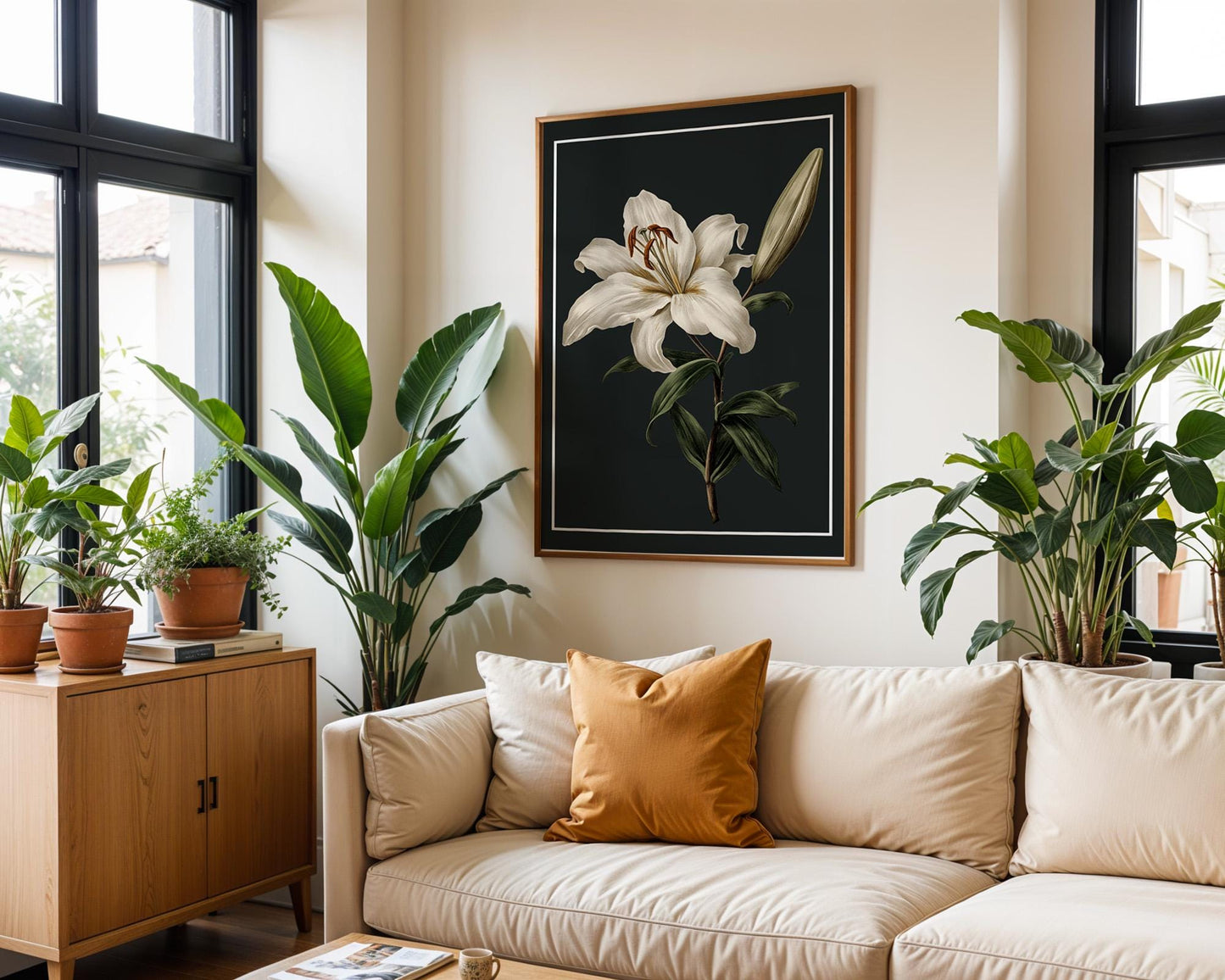 Flower Wall Decor | White Lily Retro Floral Poster