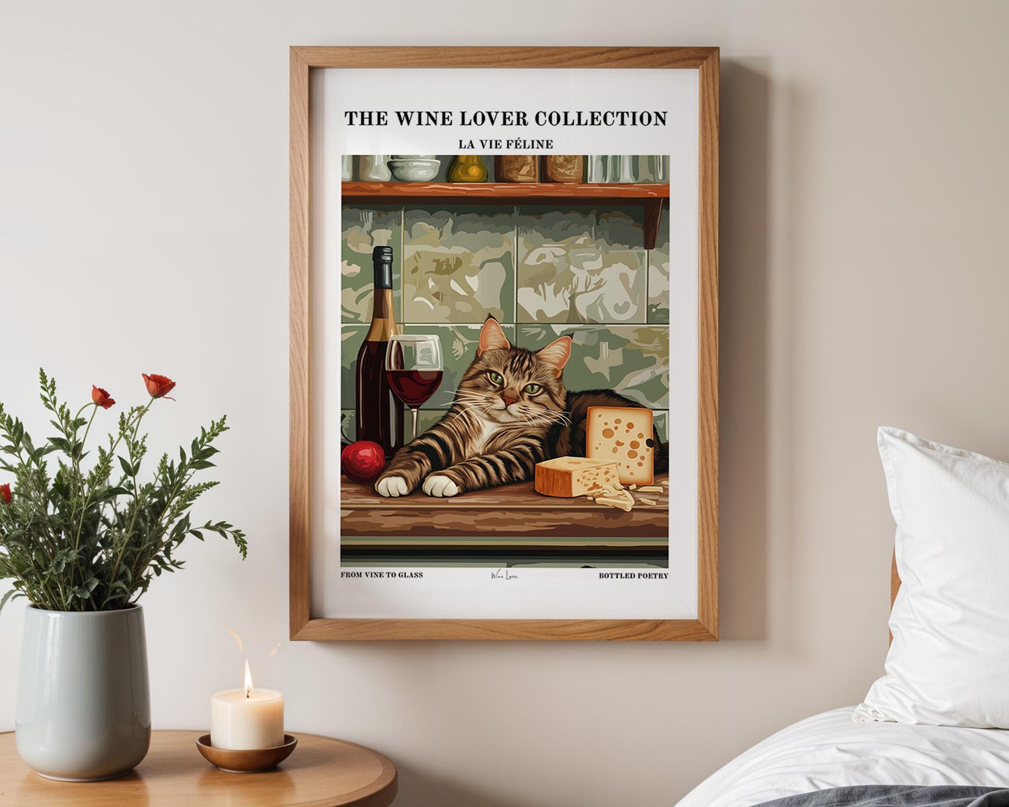 Kitchen Wall Art | Cat, Wine and Cheese Art