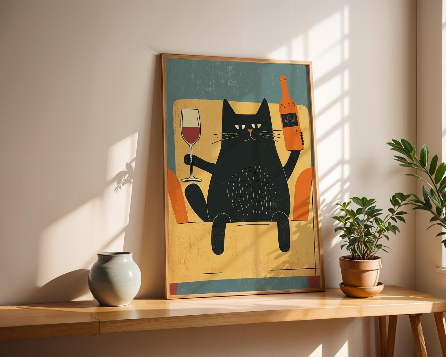 Kitchen Wall Art | Black Cat Wine Art
